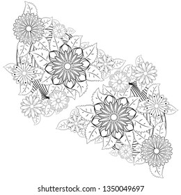 Henna tattoo doodle elements on white background. Mehendi flowers. Abstract floral elements in Indian style. Ethnic ornament, coloring book.