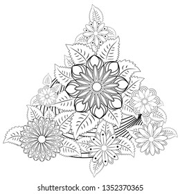 Henna tattoo doodle elements on white background. Mehendi flowers. Abstract floral elements in Indian style. Ethnic ornament, coloring book.