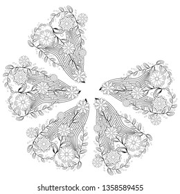 Henna tattoo doodle elements on white background. Mehendi flowers. Abstract floral elements in Indian style. Ethnic ornament, coloring book.