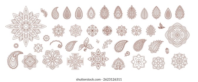 Henna tattoo doodle elements on white background. Arabic ornate swirls element. Indian floral design.