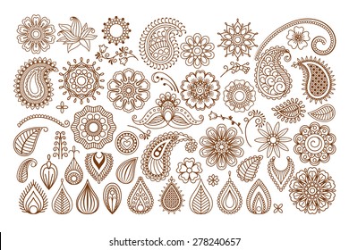 Henna tattoo doodle vector elements on white background