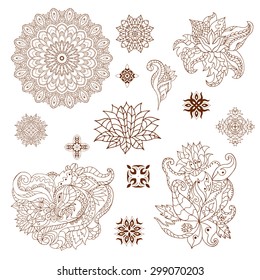 Handsketched Set Beautiful Mehndi Design Elements Stock Vector (Royalty ...