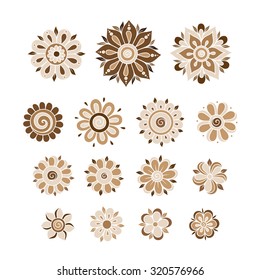 Henna tattoo doodle vector elements on white background