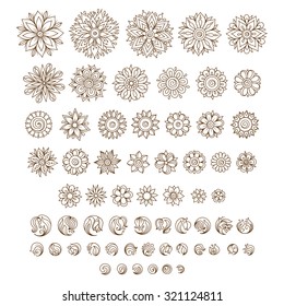 Henna tattoo doodle vector elements on white background