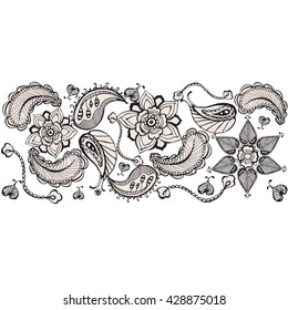 Henna tattoo doodle vector elements on white background. Unique illustration for t-shirts, banners, flyers and other types of business design. Vector illustration