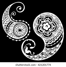 Henna Tattoo, Indian mehndi pattern, black henna, paisley, yin and yang, Zen pattern. Vector illustration.