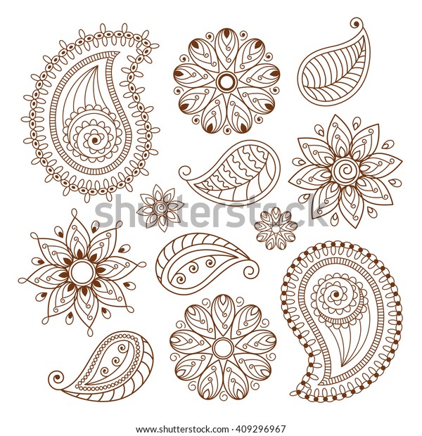 Henna Tattoo Mehndi Doodle Elements On Stock Vector (Royalty Free ...