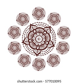 Henna tattoo mehndi flower template vector illustration.