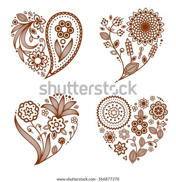 Henna Tattoo Ornamental Hearts Mehndi Style Stock Vector Royalty Free