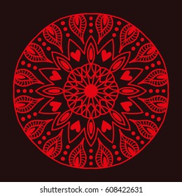 Henna tattoo red mehndi flower template doodle ornamental lace decorative element and indian design pattern paisley arabesque mhendi embellishment vector.