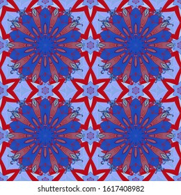 Henna tattoo style on a neutral, red and blue colors. Can be used for textile, greeting card, coloring book, phone case print. Vector ethnic Mandala ornament. Indian floral paisley medallion banners.