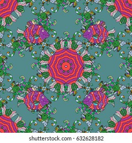 Henna tattoo style on a pink background. Vector ethnic Mandala ornament. Can be used for textile, greeting card, coloring book, phone case print. Indian floral paisley medallion banners.