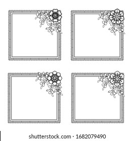 Henna Vintage Frame Mehndi Doodles Paisley Design Elements- Vector Illustration