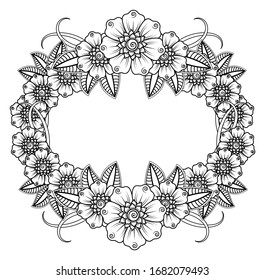 Henna Vintage Frame Mehndi Doodles Paisley Design Elements- Vector Illustration