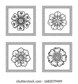 Henna Vintage Frame Mehndi Doodles Paisley Design Elements- Vector Illustration
