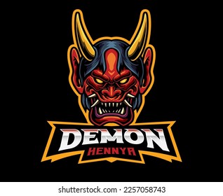 Hennya Oni Mask Mascot Logo Design. A Powerful and Intimidating Symbol of Strength and Ferocity