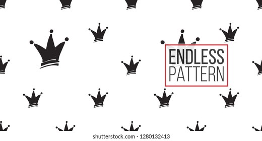 Hen-party seamless pattern with black crowns. Black and white crown illustration in hand drawn hipster style.