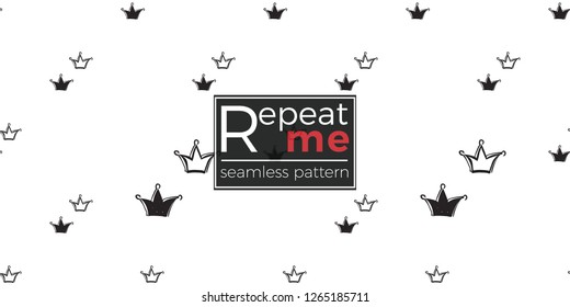 Hen-party seamless pattern with black and white crowns. Black and white crown illustration in hand drawn hipster grunge style.