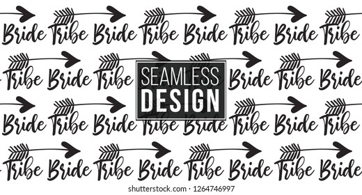 Hen-party seamless pattern with bride tribe arrow. Black and white logo illustration in hand drawn hipster style.