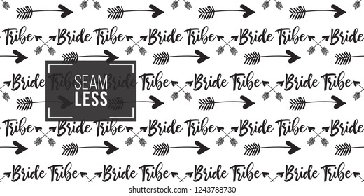 Hen-party seamless pattern with cross arrows and bride tribe arrow. Black and white logo illustration in hand drawn hipster style.