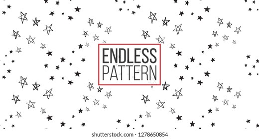 Hen-party seamless pattern with different stars. Black and white star illustration in hand drawn hipster style.