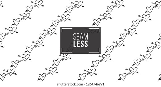 Hen-party seamless pattern with hearts and arrows. Black and white heart illustration in hand drawn hipster style.