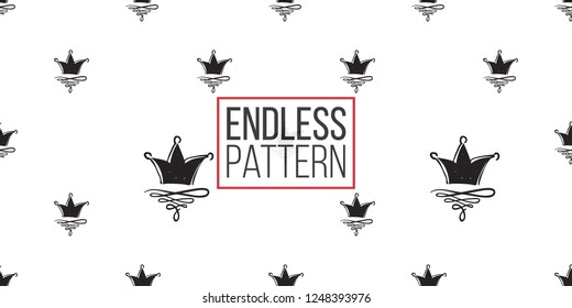 Hen-party seamless pattern with princess crown. Black and white logo illustration in hand drawn hipster style.