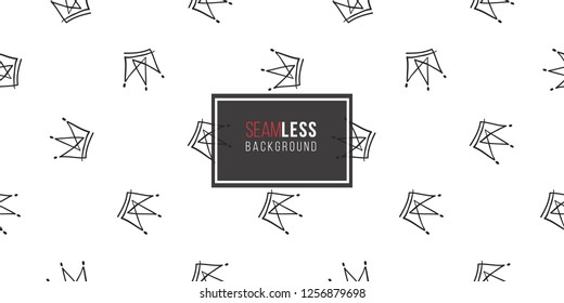 Hen-party seamless pattern with simple line crown. Black and white logo illustration in hand drawn hipster style.