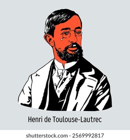 Henri de Toulouse-Lautrec was a French painter, draughtsman and lithographer, one of the most famous post-impressionist artists. Hand-drawn vector illustration