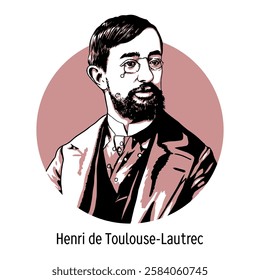 Henri de Toulouse-Lautrec was a French painter, draughtsman and lithographer, one of the most famous post-impressionist artists. Hand-drawn vector illustration