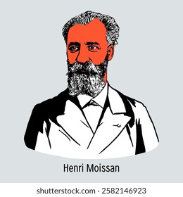 Henri Moissan was a French chemist known for his research into fluorine and his creation of diamond in the lab. Hand drawn vector illustration