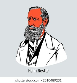 Henri Nestle foi um farmacêutico e empresário alemão-suíço. Ilustração de vetor desenhada à mão