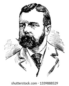 Henry Cabot Lodge 1850 to 1924 he was an American republican congressman and historian from Massachusetts vintage line drawing or engraving illustration