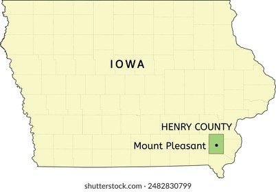 Henry County and city of Mount Pleasant location on Iowa state map