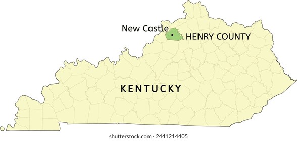 Henry County and city of New Castle location on Kentucky state map
