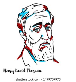 Henry David Thoreau engraved vector portrait with ink contours. American essayist, poet, and philosopher. A leading transcendentalist, Thoreau is best known for his book Walden.