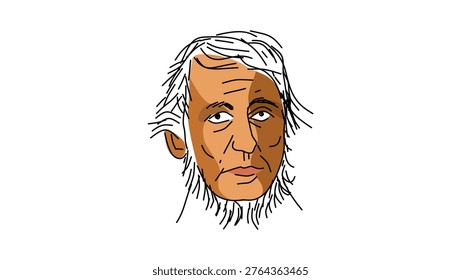 Henry David Thoreau portrait, flat vector illustration