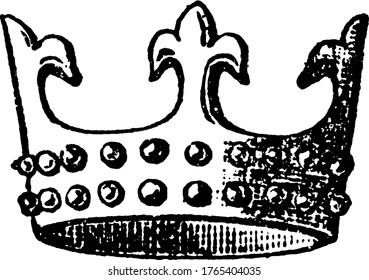 Henry I enriched the plain circlet crown with gems. And on his great seal the trefoils of his father's crown assume a form resembling that of fleurs-de-lys, vintage line drawing or engraving.