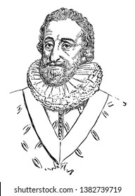 Henry IV of France, 1553-1610, he was the king of France from 1589 to 1610 and the first French monarch of the House of Bourbon, vintage line drawing or engraving illustration