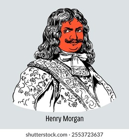 Henry Morgan was an English navigator, pirate, privateer, later planter and lieutenant governor on the island of Jamaica, who carried out English colonial policy. Hand drawn vector illustration