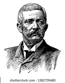 Henry Morton Stanley, 1841-1904, he was a journalist and explorer who was famous for his exploration of central Africa, vintage line drawing or engraving illustration