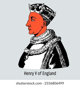 Henry V of England - King of England from 1413, from the Lancaster dynasty, one of the greatest military leaders of the Hundred Years' War. Hand-drawn vector illustration