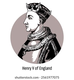 Henry V - King of England from 1413, from the Lancaster dynasty, one of the greatest commanders of the Hundred Years' War. Hand-drawn vector illustration