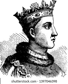 Henry VI of England, 1421-1471, he was the king of England from 1422 to 1461 and from 1470 to 1471, and disputed king of France, vintage line drawing or engraving illustration