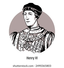 Henry VI was the third and last king of England from the House of Lancaster. Hand drawn vector illustration