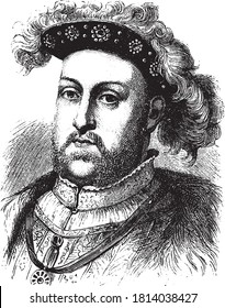 Henry VIII of England, Vintage engraving. From Popular France, 1869.