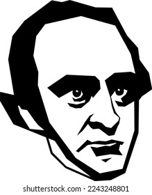 Henry W. Halleck, 1815 - 1872,  United States Army, Major General, American Civil War, Stylized Black and White Vector Illustration