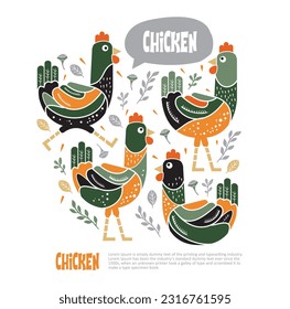 Hens animal decorative vector illustration.