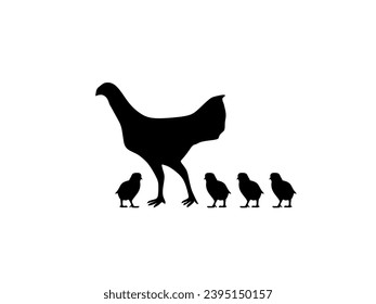 hens with some chicks silhouette 