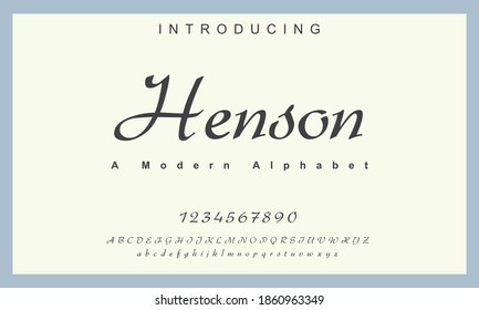 Henson font. Elegant alphabet letters font and number. Lettering Minimal Fashion Designs. Typography fonts regular uppercase and lowercase. vector illustration